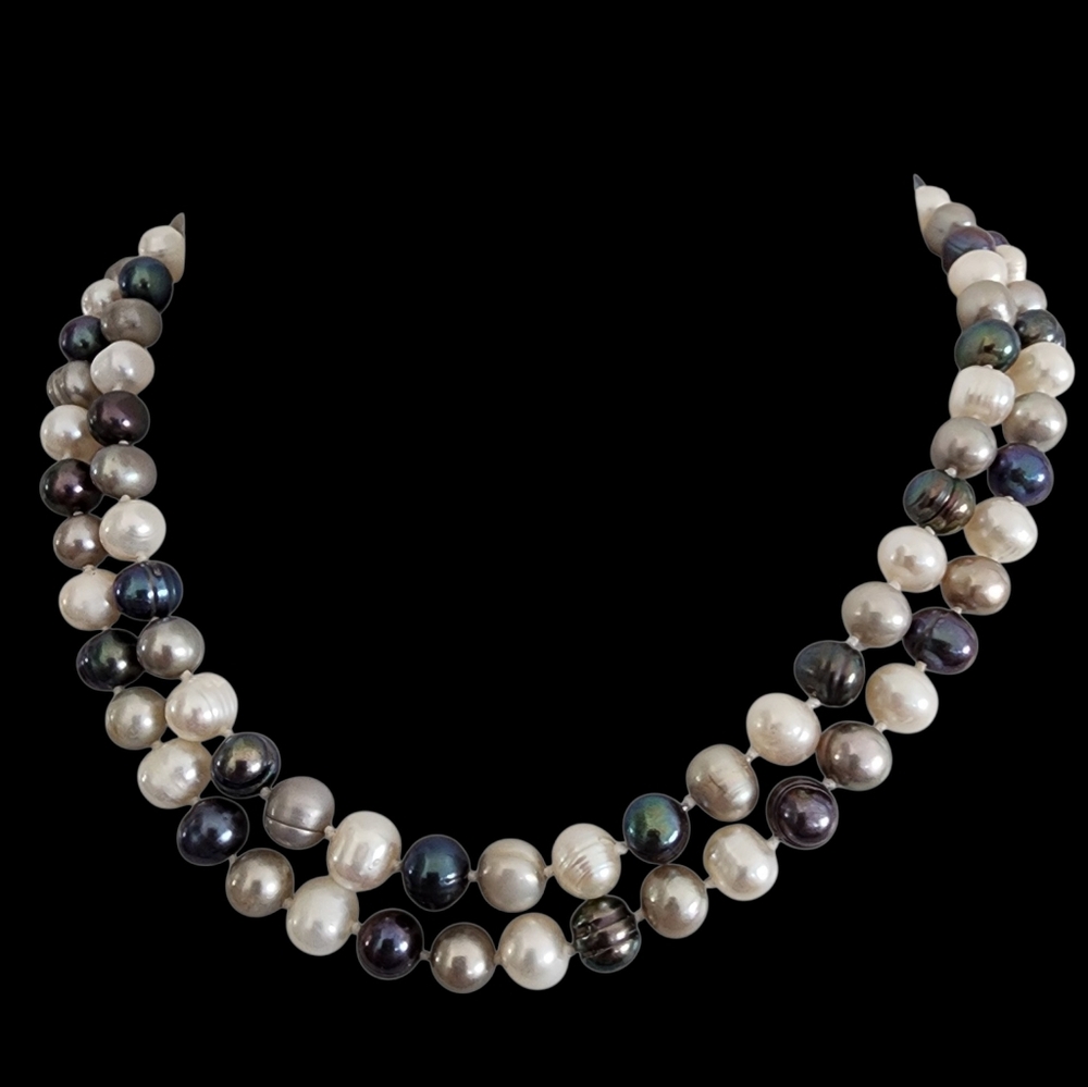 Infinity pearl necklace genuine pearls multi color hand knotted  A0389 Q7 - Picture 7 of 16